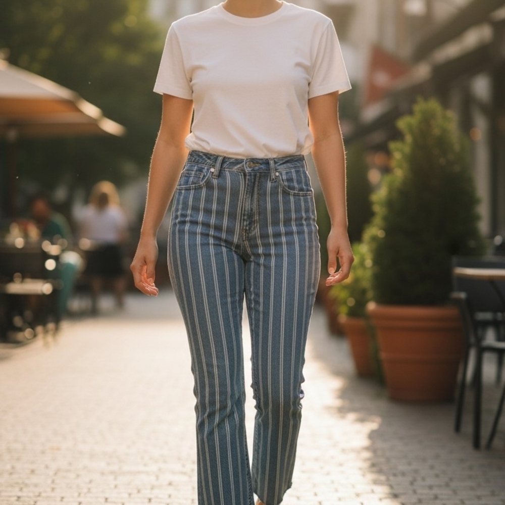 Boyish Darcy High Rise Pop Crop Jeans Striped Raw Hem Sustainable Denim 27